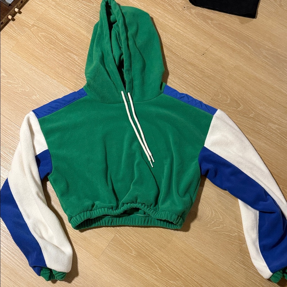 Forever 21 Vibrant Green Hoodie with Cream Accents
